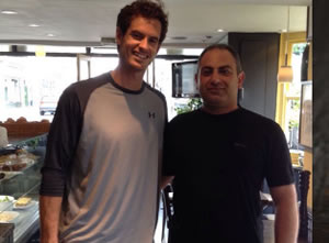 tennis star Andy Murray with the owner of the new cafe