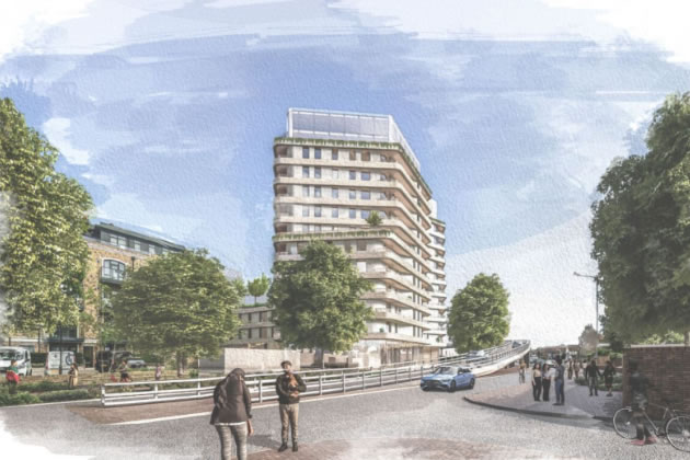 The developer's visualisation of the tower from Burlington Lane 