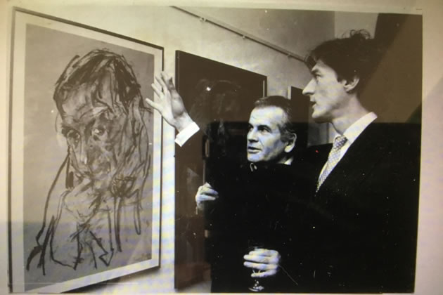 Ian Holm and Nigel Havers admiring the artist’s portrait of Ian Holm at The South Lodge