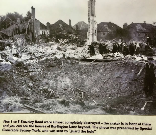 Crater left by the Chiswick V2 in Staveley Road, September 1944