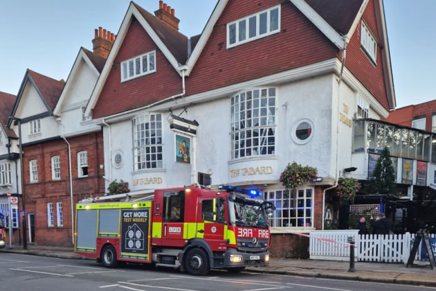 A fire engine outside the Tabard Pub