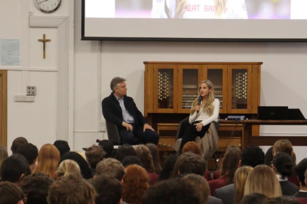 Georgia being interviewed by her father at her old school