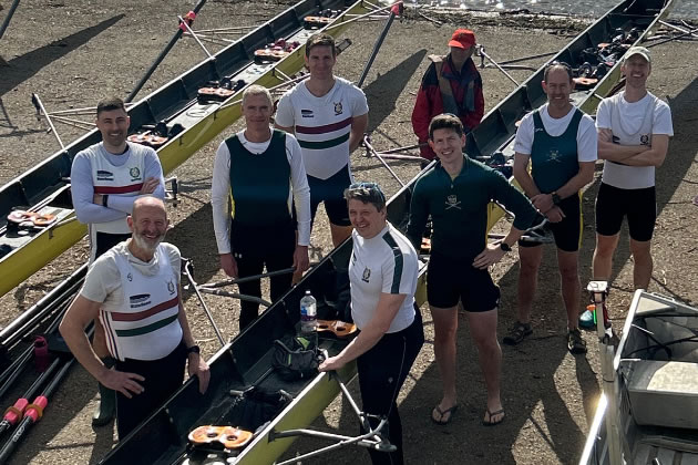 TTRC Men’s Master C Crew (L to R): Ben Soren, Paul Arnold, Manu Pezier, Tom Jack, Kim Williams, Ben Hopgood, Woody (cox), Dan Wood, Dave Bulmer.